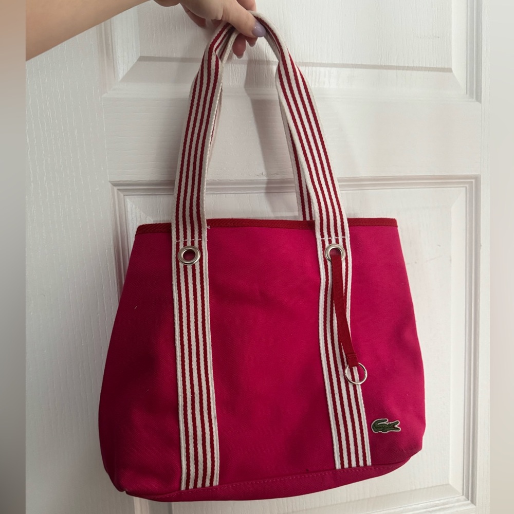 Lacoste Fuchsia Tote with Striped Handles